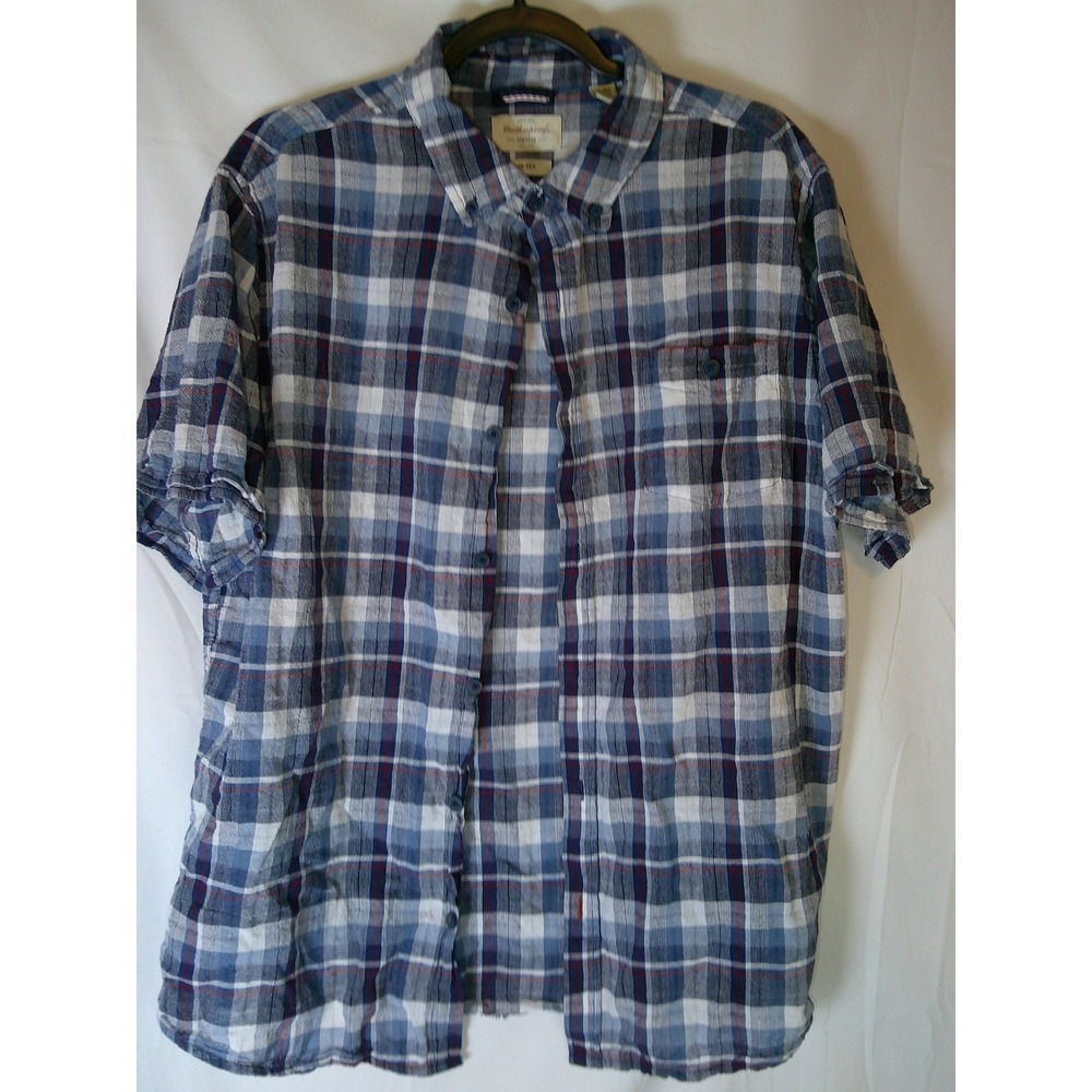 Weatherproof Vintage Air-Tex Mens XL Short Sleeve Plaid Button Down Shirt Blue
